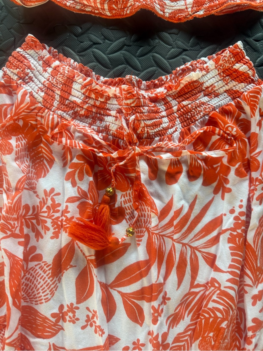 Tropical Print Orange Smocked Maxi Skirt Set Size LARGE -fits👌 - Picture 5 of 8